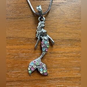 Mermaid Pendant Necklace with Multicolor Crystals and Adjustable length